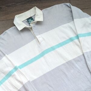 Vtg McIntosh & Seymour Mens Striped Rugby Polo Shirt Heavy Cotton USA Made Large